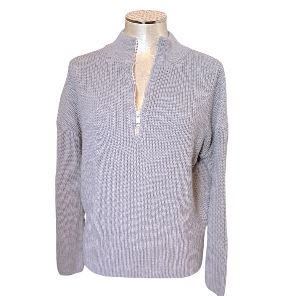 Women’s Gray Chunky Knit Sweater Half Zip Size Small